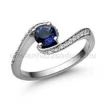 E103FZK_C - KÉK ZAFÍR - CIRKÓNIA köves Fehér arany Eljegyzési Gyűrű