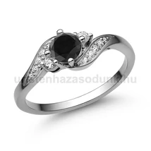 E107FBB_C - FEKETE GYÉMÁNT - CIRKÓNIA köves Fehér arany Eljegyzési gyűrű