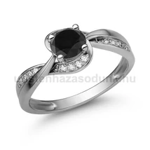 E108FBB_C - FEKETE GYÉMÁNT - CIRKÓNIA köves Fehér arany Eljegyzési gyűrű
