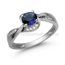 E108FZK_C - KÉK ZAFÍR - CIRKÓNIA köves Fehér arany Eljegyzési Gyűrű