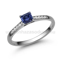 E110FZK_B - KÉK ZAFÍR - GYÉMÁNT köves Fehér arany Eljegyzési Gyűrű