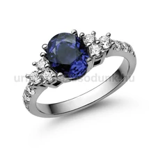 E117FZK_C - KÉK ZAFÍR - CIRKÓNIA köves Fehér arany Eljegyzési Gyűrű