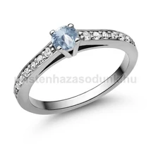 E118FK_B - AKVAMARIN - GYÉMÁNT köves Fehér arany Eljegyzési Gyűrű