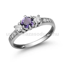 E18FM_C - AMETISZT - CIRKÓNIA köves Fehér arany Eljegyzési Gyűrű