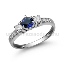 E18FZK_C - KÉK ZAFÍR - CIRKÓNIA köves Fehér arany Eljegyzési Gyűrű