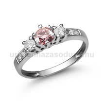 E18FZR_B - RÓZSASZÍN ZAFÍR - GYÉMÁNT köves Fehér arany Eljegyzési Gyűrű