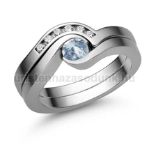 E204FK_C - AKVAMARIN - CIRKÓNIA köves Fehér arany Eljegyzési Gyűrű