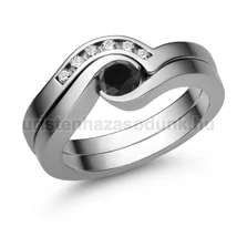 E204FBB_C - FEKETE GYÉMÁNT - CIRKÓNIA köves Fehér arany Eljegyzési gyűrű