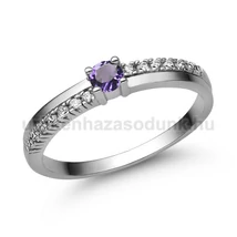 E311FM_B - AMETISZT - GYÉMÁNT köves Fehér arany Eljegyzési Gyűrű