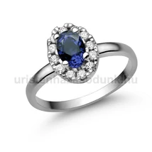 E348FZK_B - KÉK ZAFÍR - GYÉMÁNT köves Fehér arany Eljegyzési Gyűrű