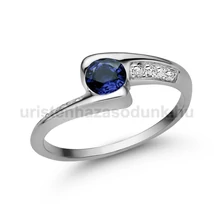 E349FZK_B - KÉK ZAFÍR - GYÉMÁNT köves Fehér arany Eljegyzési Gyűrű