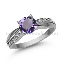 E360FM_C - AMETISZT - CIRKÓNIA köves Fehér arany Eljegyzési Gyűrű